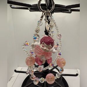 Pink SkullPanda Beaded Phone Charm / Handbag Charm